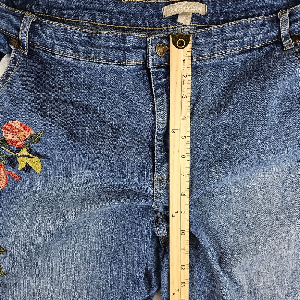Woman Within Embroidered Floral Blue Jeans Women's Size 24W - Picture 8 of 11